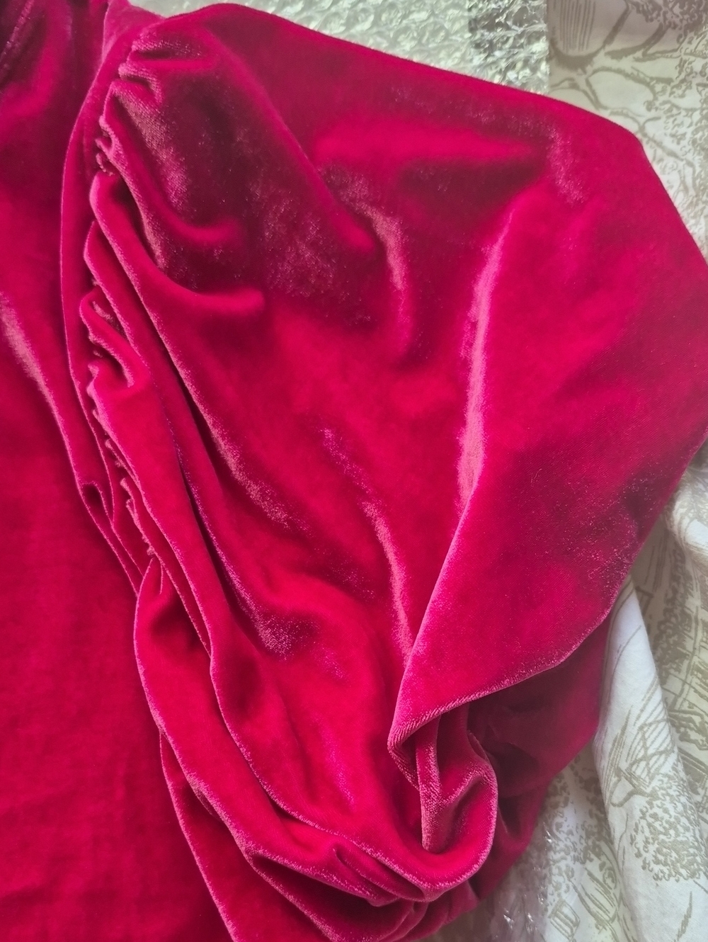 Free People Velvet Puff-Sleeve Mock Neck Top - Fuschia - Picture 4 of 5